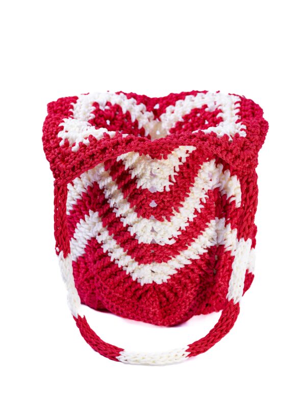 Bolso de Crochet rojo y blanco de hombro - Imagen 2