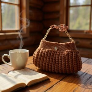 Bolso de Mano en Crochet Marrón, Diseño Único y Artesanal en Trapillo