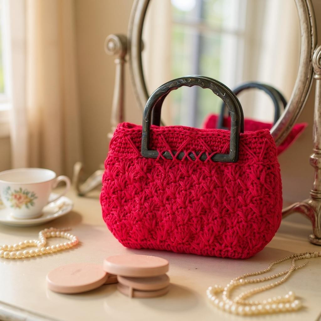 Bolso de Mano en Crochet Rojo con Asa Acrílica
