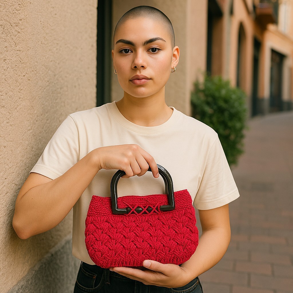 Bolso de Mano en Crochet Rojo con Asa Acrílica - Imagen 3