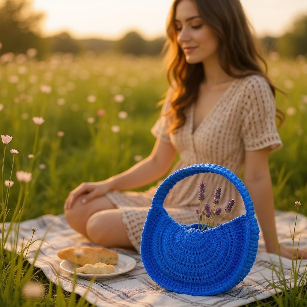 Bolso de Crochet Azulón en Trapillo, Moderno y Artesanal